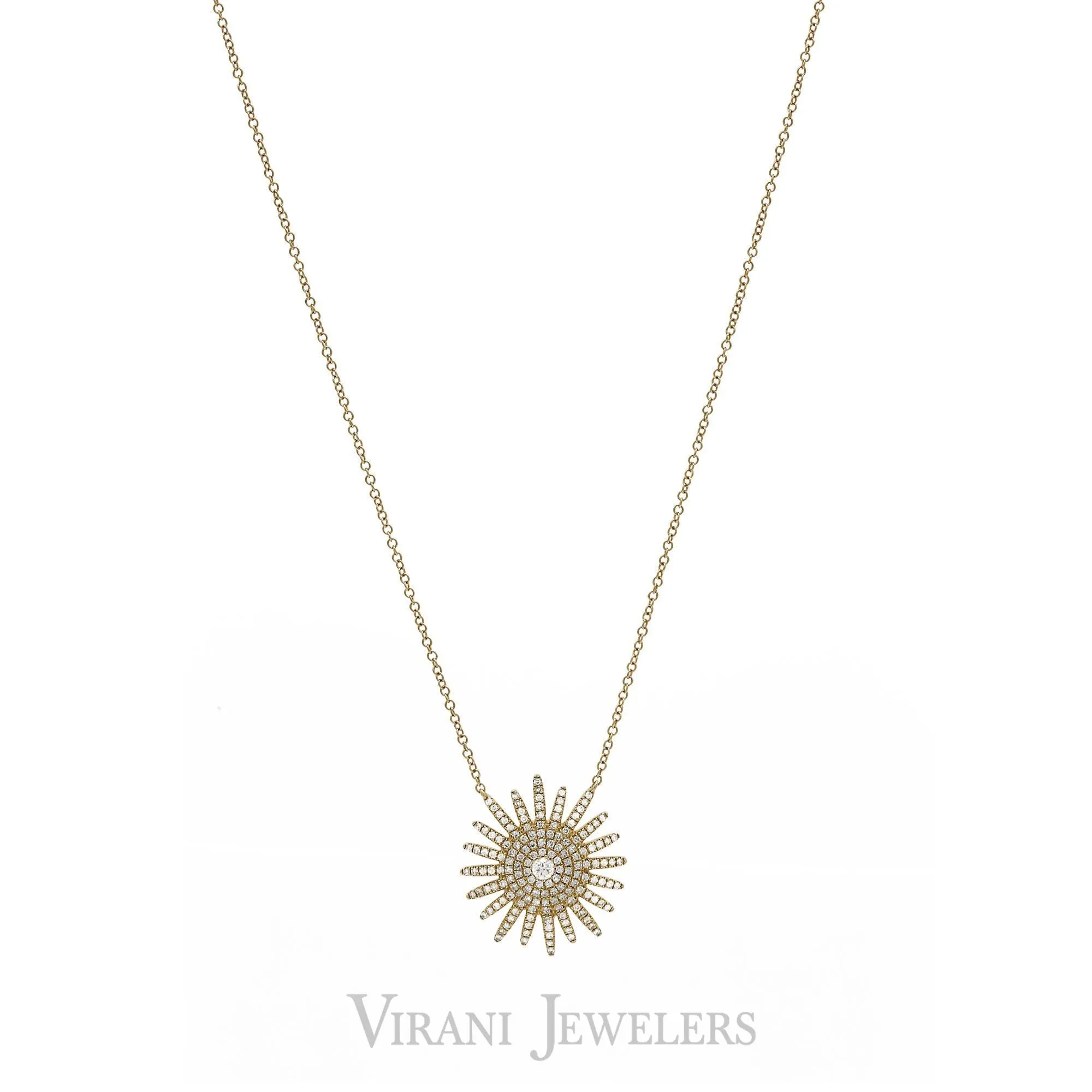0.43CT Diamond Sun Pendant Necklace set in 14K Yellow Gold