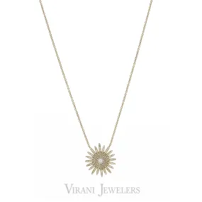 0.43CT Diamond Sun Pendant Necklace set in 14K Yellow Gold