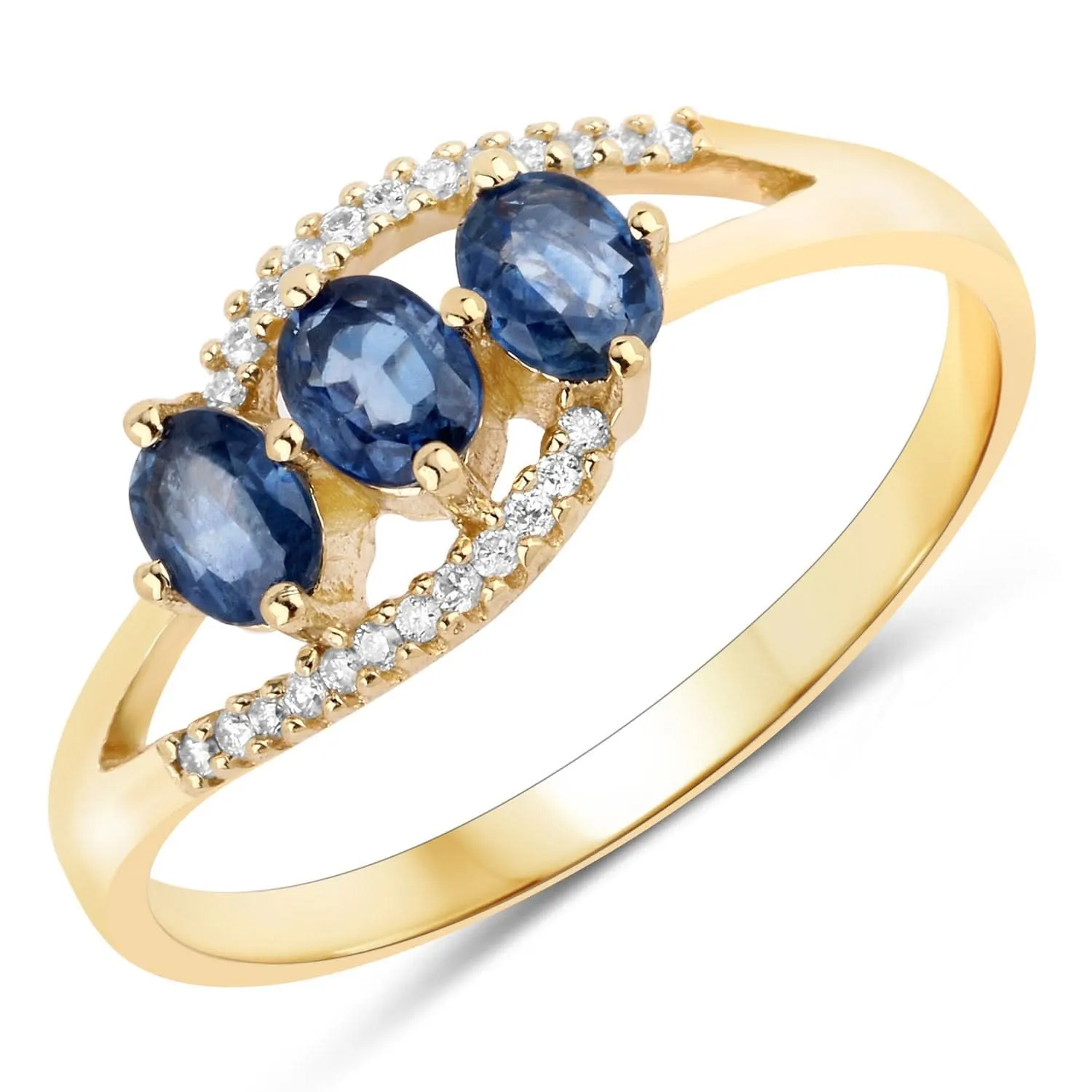 0.73 Genuine Blue Sapphire & White Diamond 14K Yellow Ring