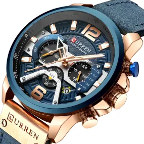 12/6 Men's Watches - Men Casual Leather Waterproof Chronograph Sport Quartz Watch