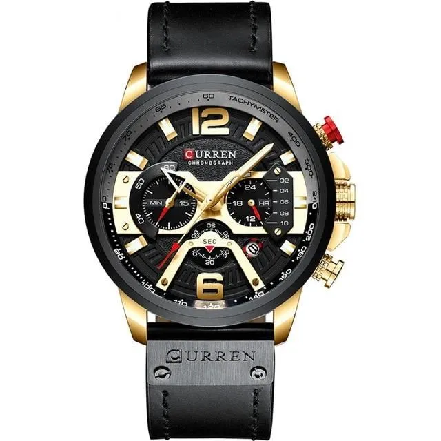12/6 Men's Watches - Men Casual Leather Waterproof Chronograph Sport Quartz Watch