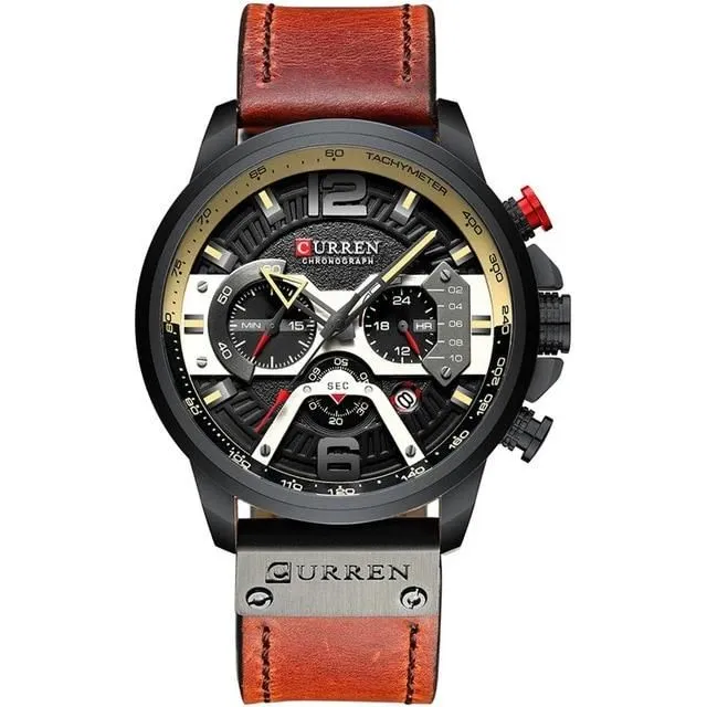 12/6 Men's Watches - Men Casual Leather Waterproof Chronograph Sport Quartz Watch