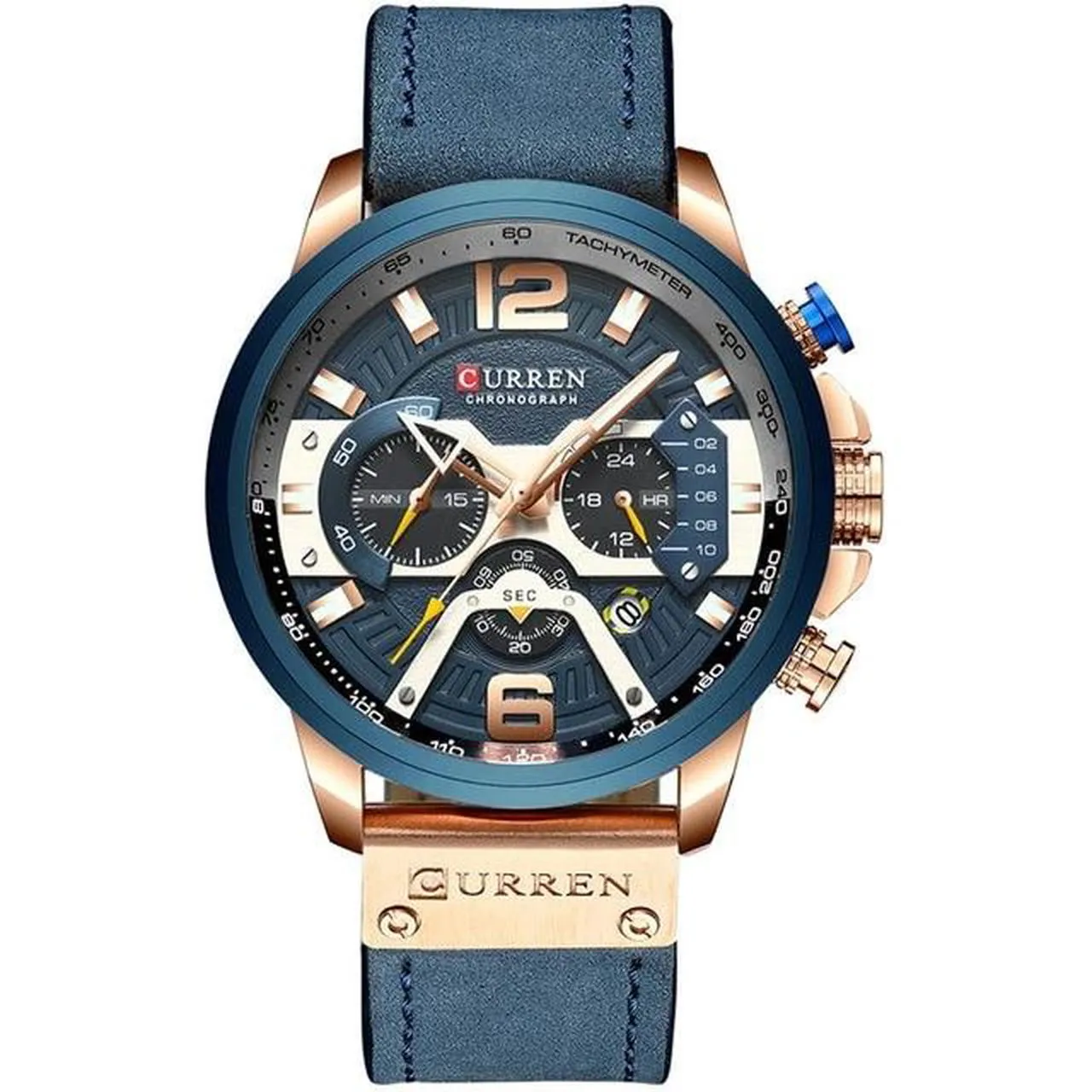 12/6 Men's Watches - Men Casual Leather Waterproof Chronograph Sport Quartz Watch