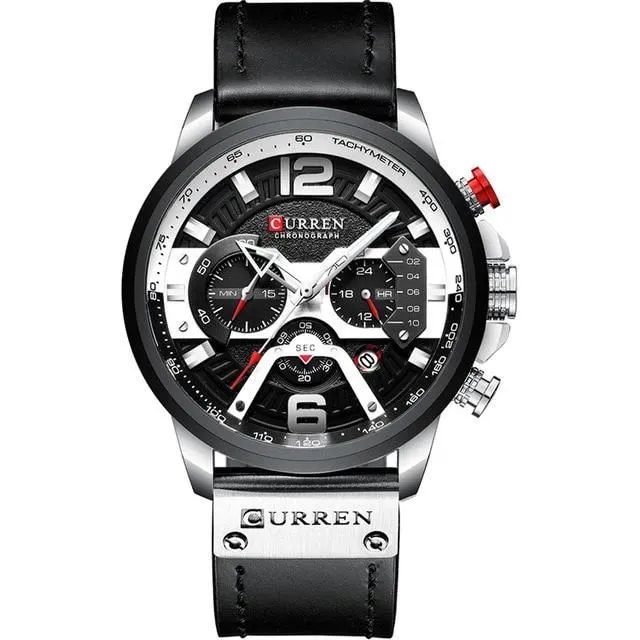12/6 Men's Watches - Men Casual Leather Waterproof Chronograph Sport Quartz Watch