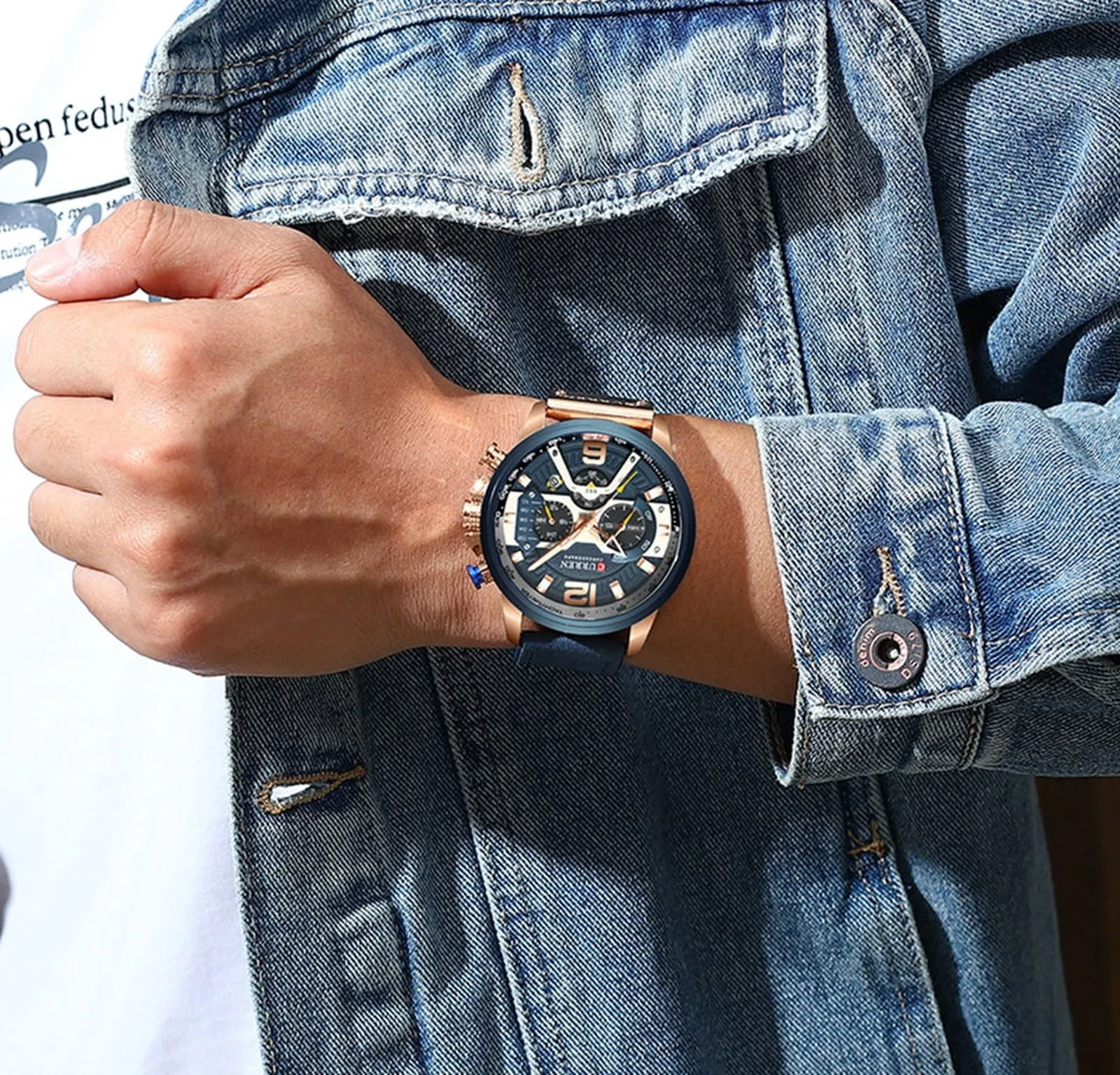 12/6 Men's Watches - Men Casual Leather Waterproof Chronograph Sport Quartz Watch