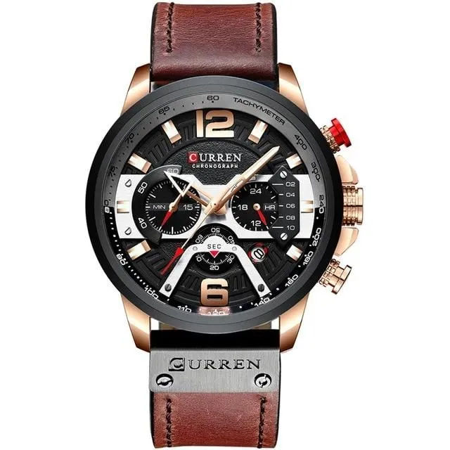 12/6 Men's Watches - Men Casual Leather Waterproof Chronograph Sport Quartz Watch