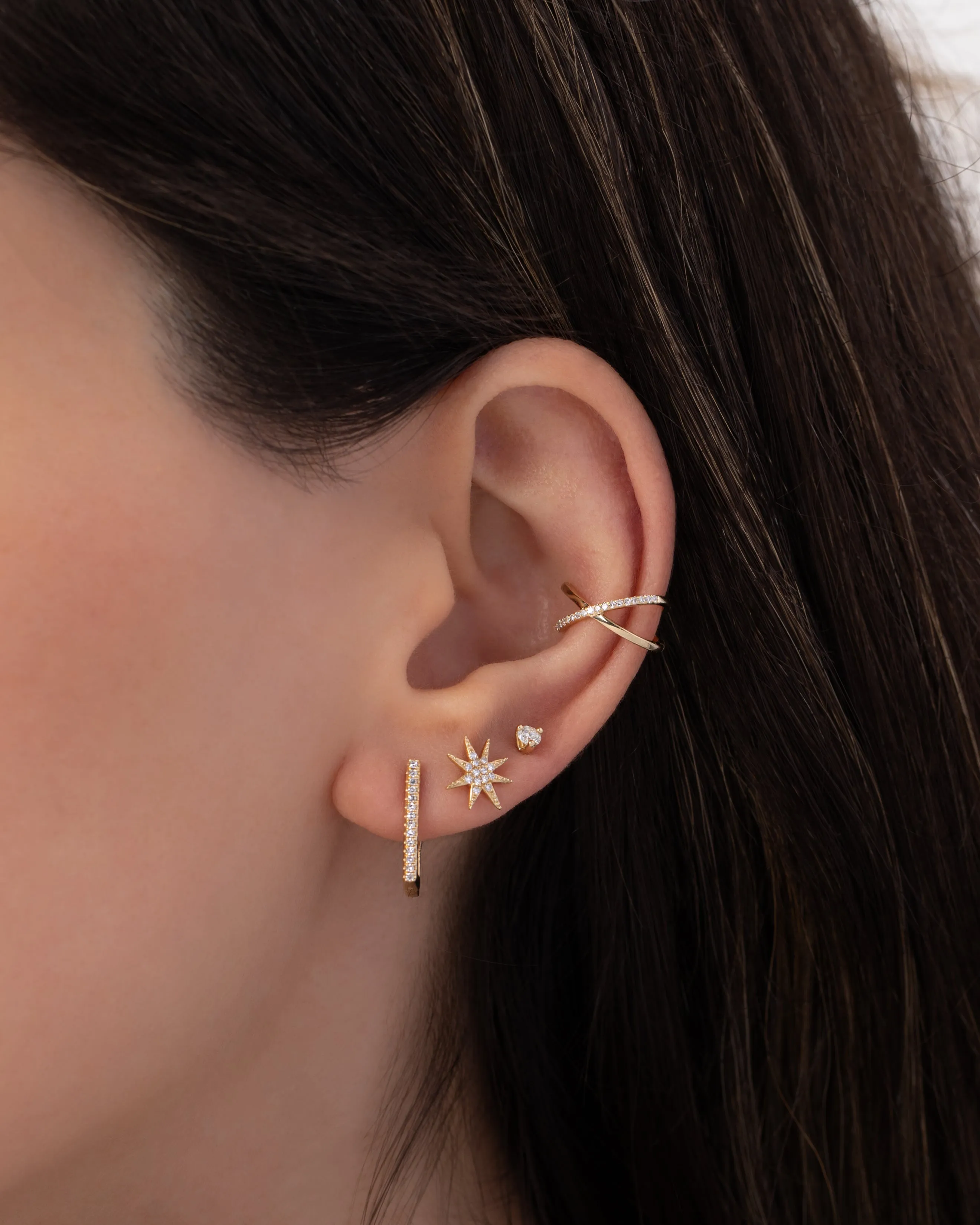 14K Gold and Diamond X Ear Cuff