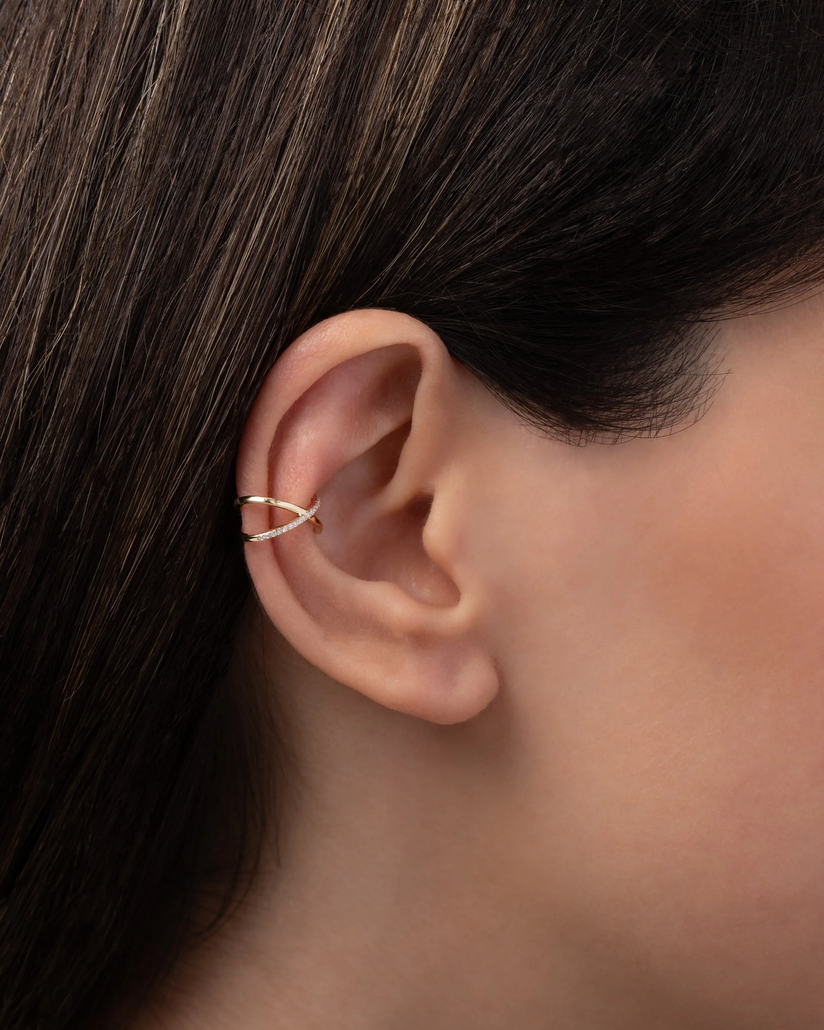 14K Gold and Diamond X Ear Cuff