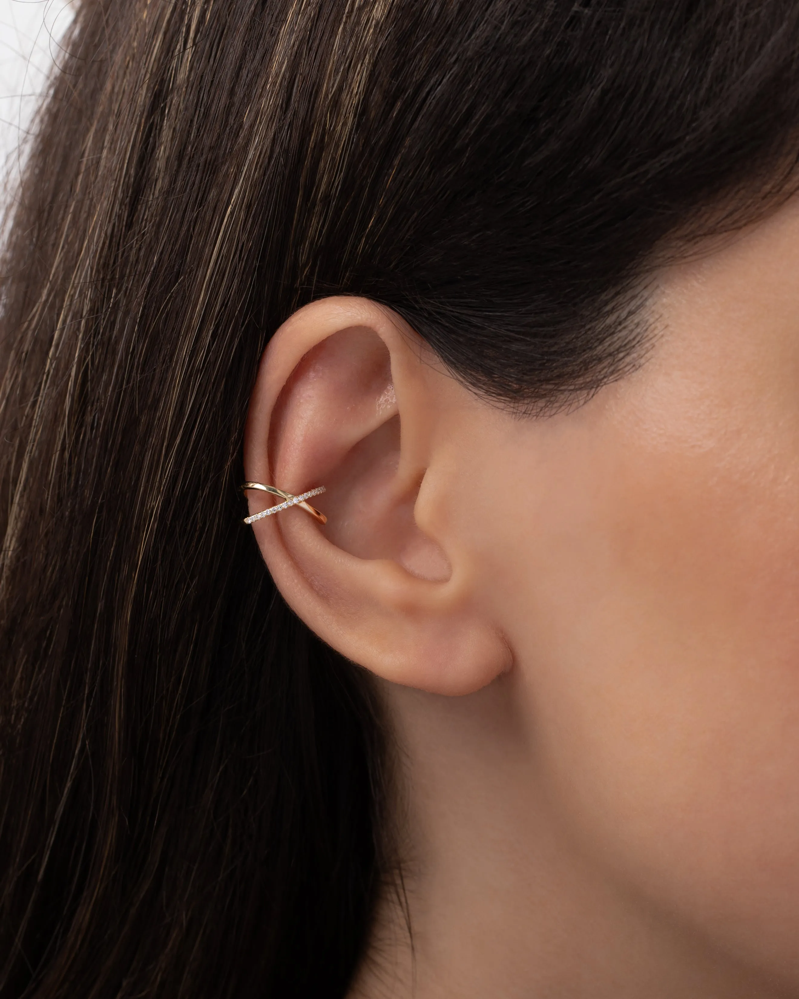 14K Gold and Diamond X Ear Cuff