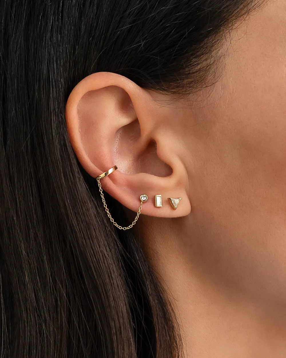 14k Gold Ear Cuff with Bezel Diamond Chain