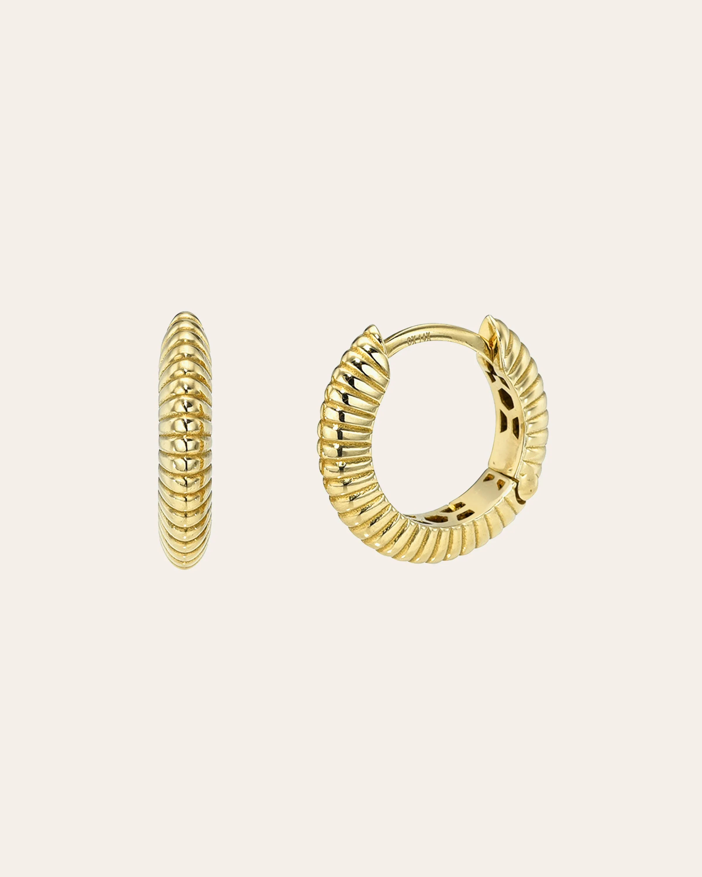 14K Gold Ribbed Huggie Earrings