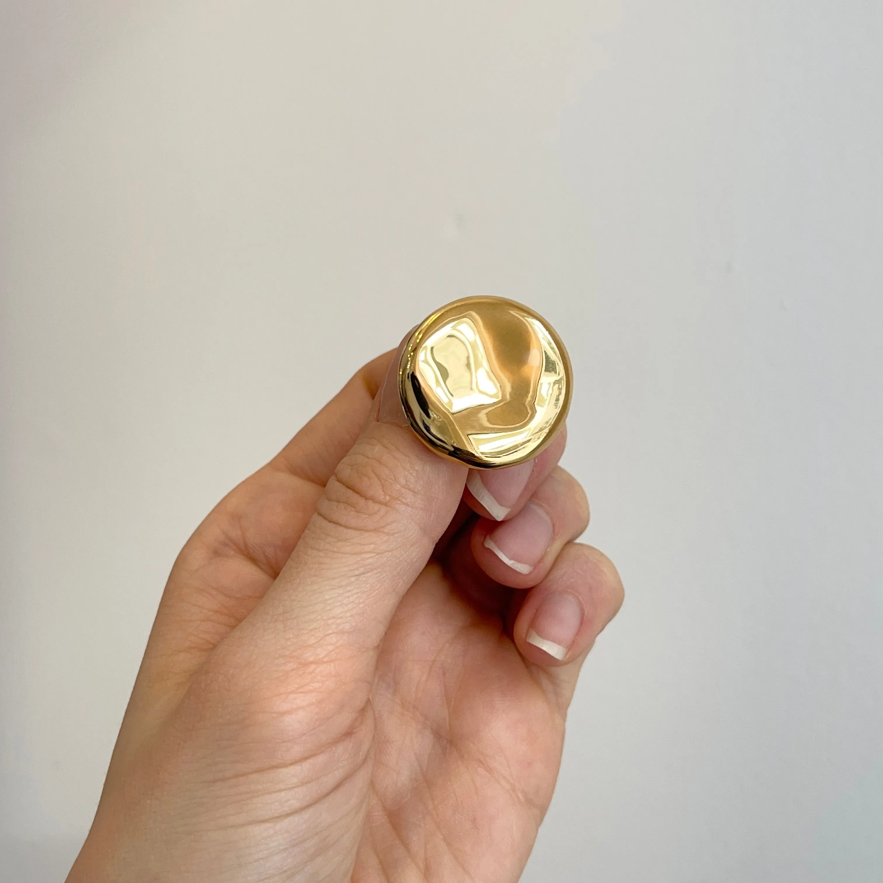 14KT Yellow Gold Concave Round Disc Omega Back Earrings 26mm