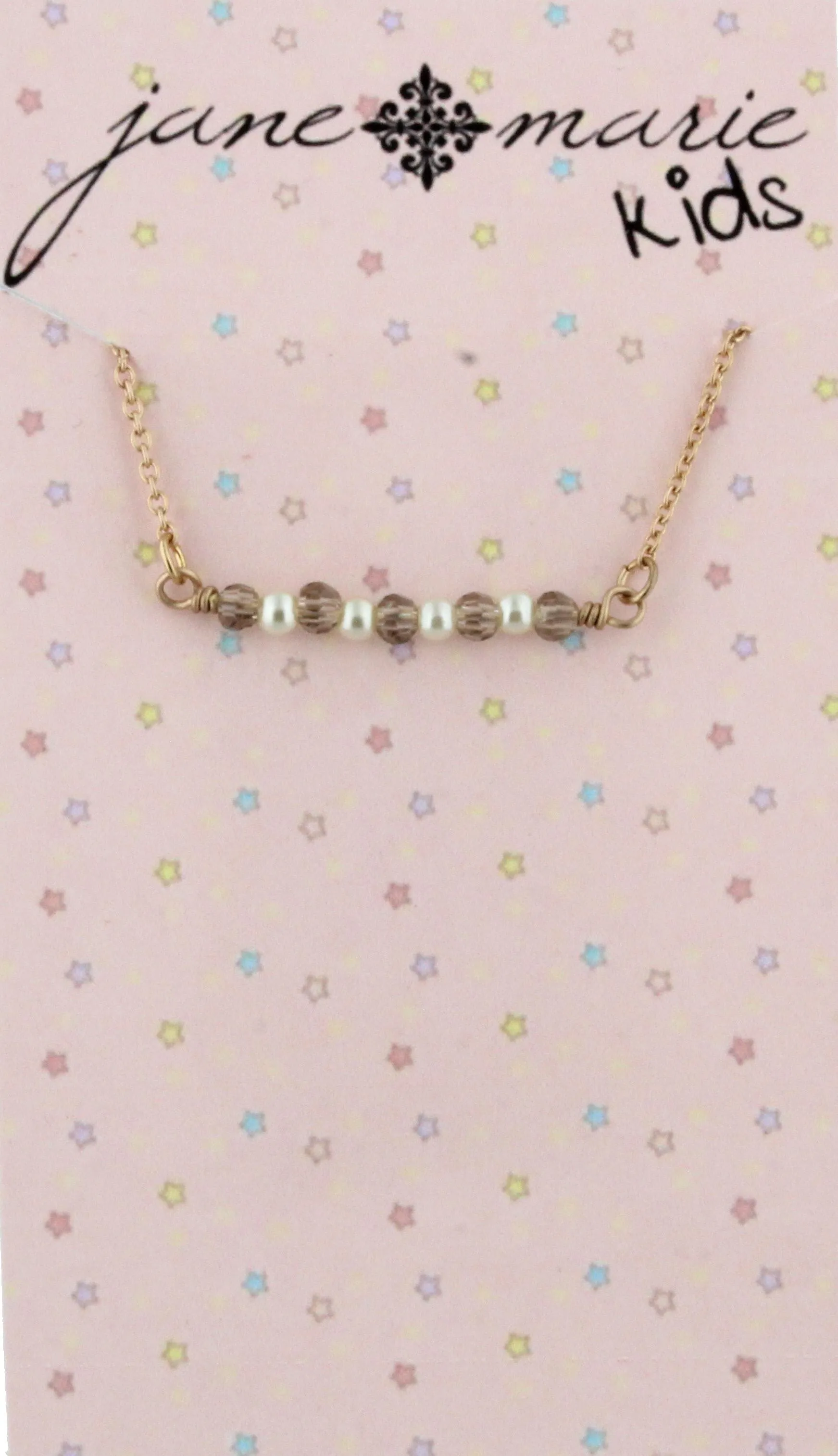 14" Kids Black Diamond & Pearl Beaded Bar Necklace, 3" Ext.