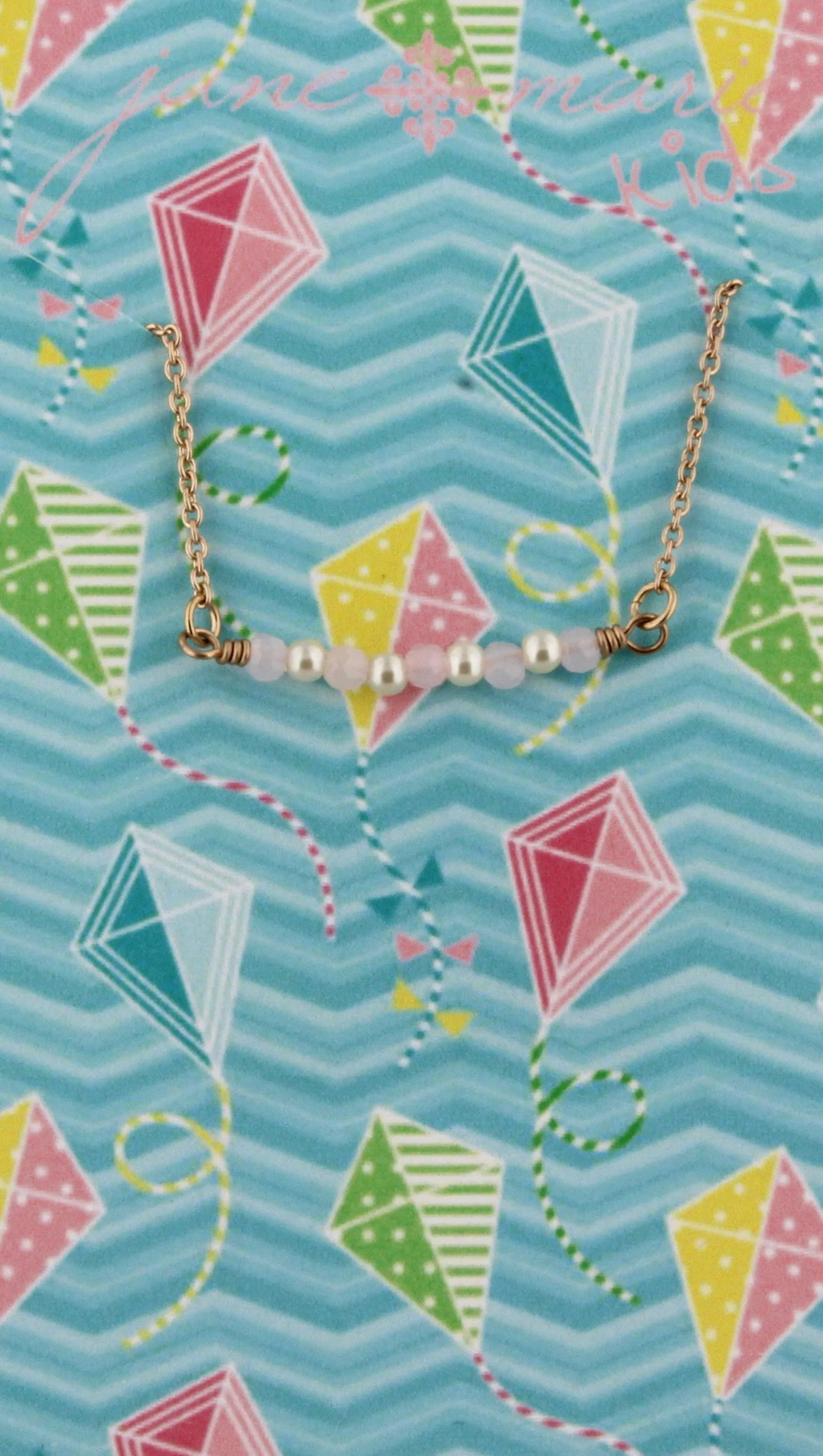 14" Kids Pink & Pearl Beaded Bar Necklace, 3" Ext.