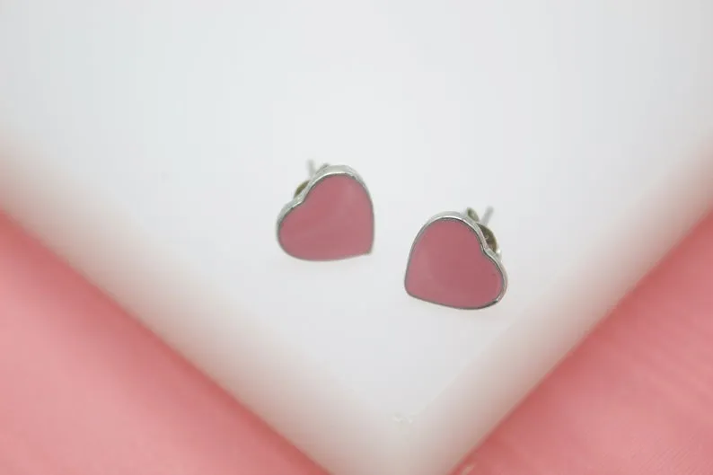 18K Gold Filled Colors Heart Stud Earrings (L44)