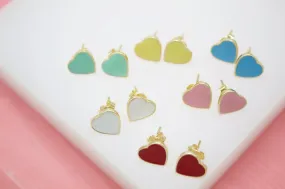 18K Gold Filled Colors Heart Stud Earrings (L44)