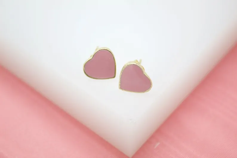 18K Gold Filled Colors Heart Stud Earrings (L44)