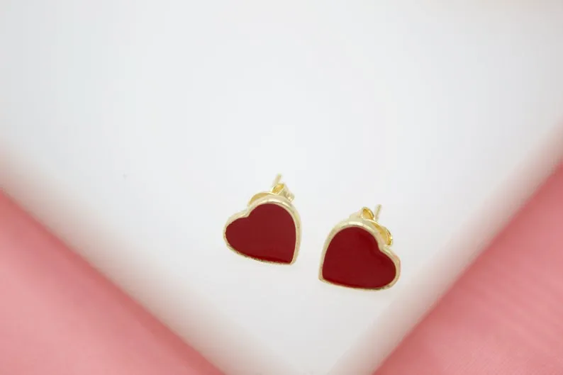 18K Gold Filled Colors Heart Stud Earrings (L44)