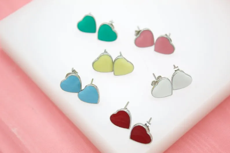 18K Gold Filled Colors Heart Stud Earrings (L44)
