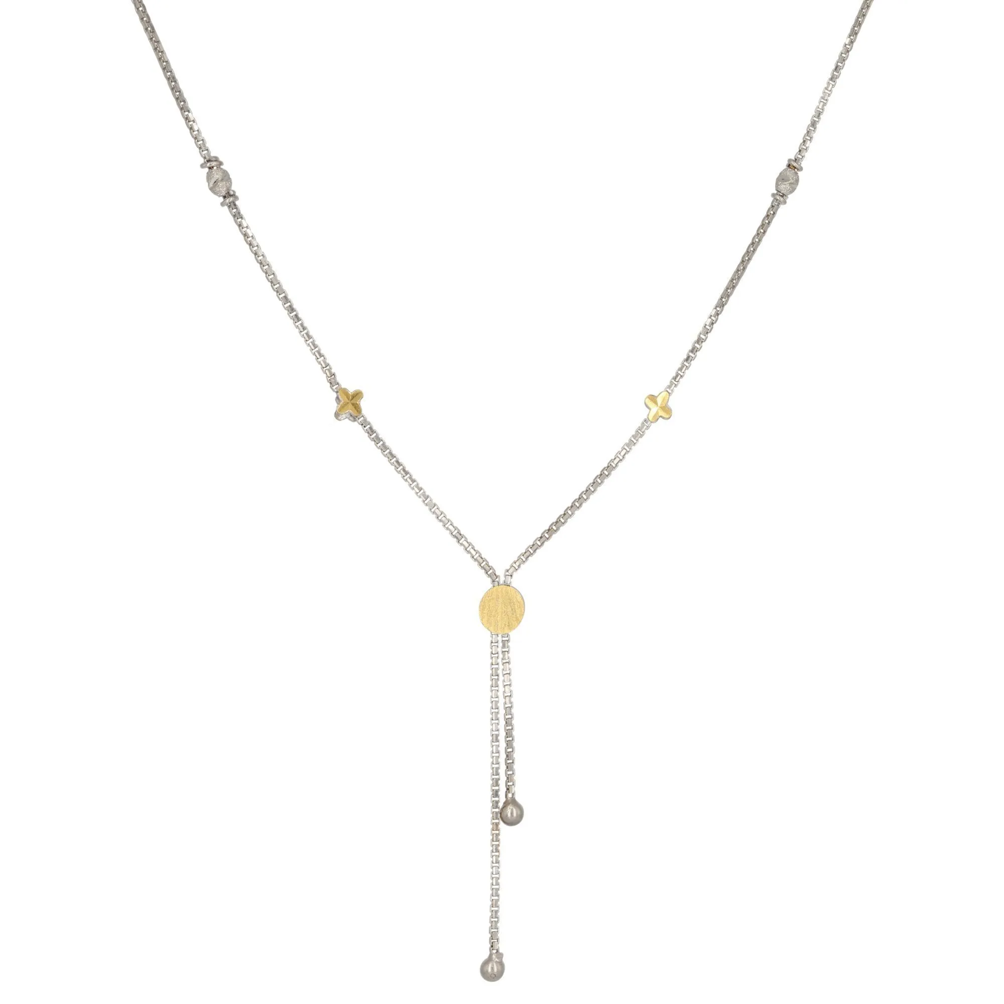 22K White Gold Box Link Chain Necklace W/ Gold Accents