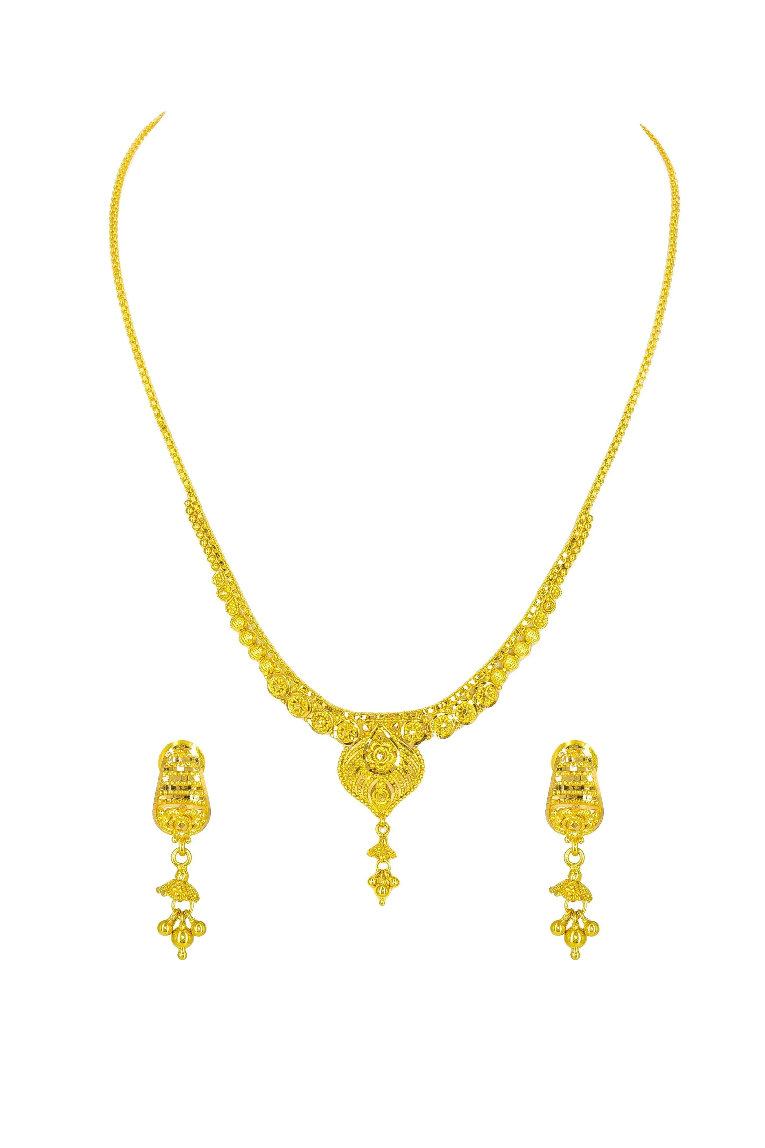 22k Yellow Gold Dotwork Design Statement Necklace & Earrings Set