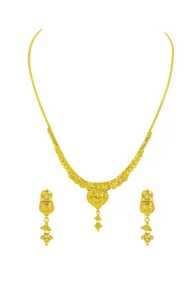 22k Yellow Gold Dotwork Design Statement Necklace & Earrings Set