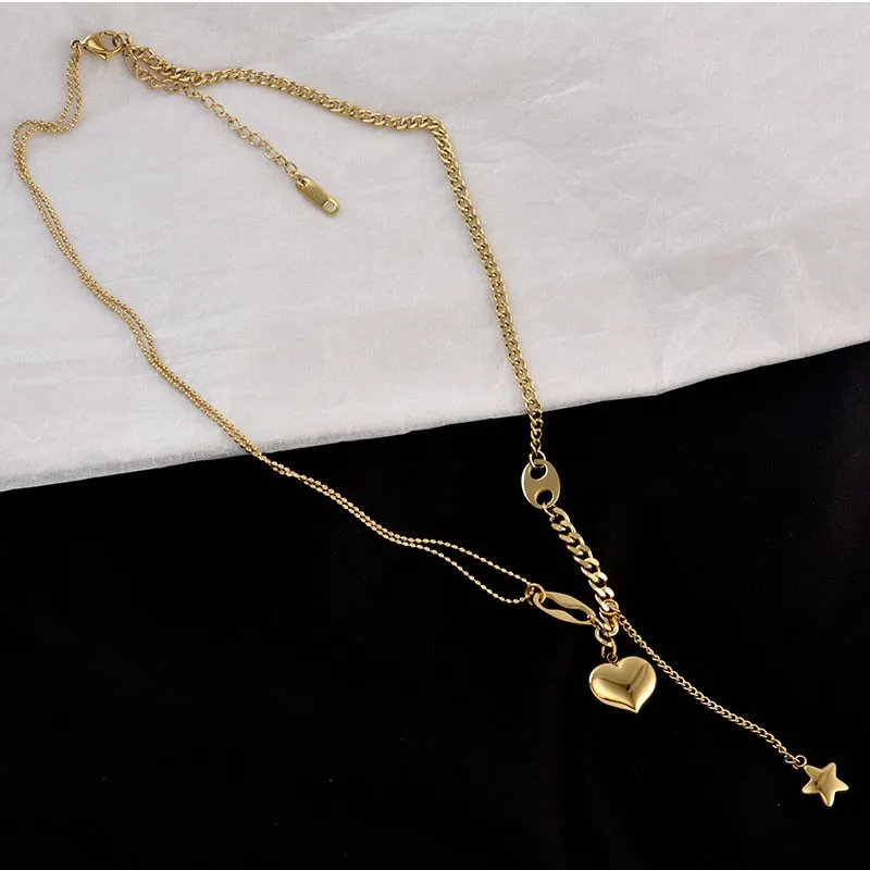 316L Stainless Steel Long Love Heart  Women Girls Necklaces Pendant