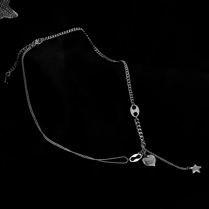 316L Stainless Steel Long Love Heart  Women Girls Necklaces Pendant
