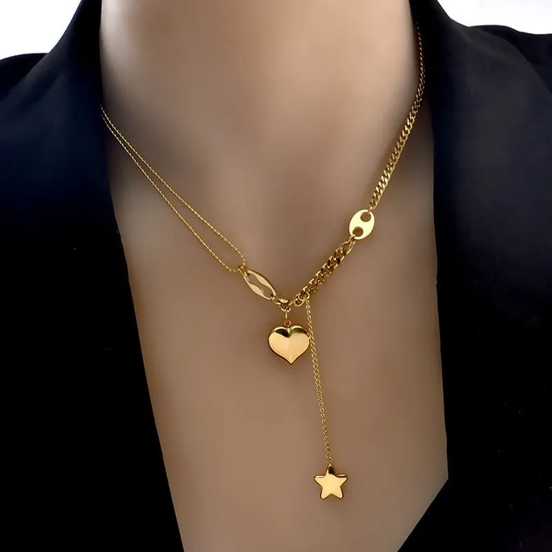 316L Stainless Steel Long Love Heart  Women Girls Necklaces Pendant