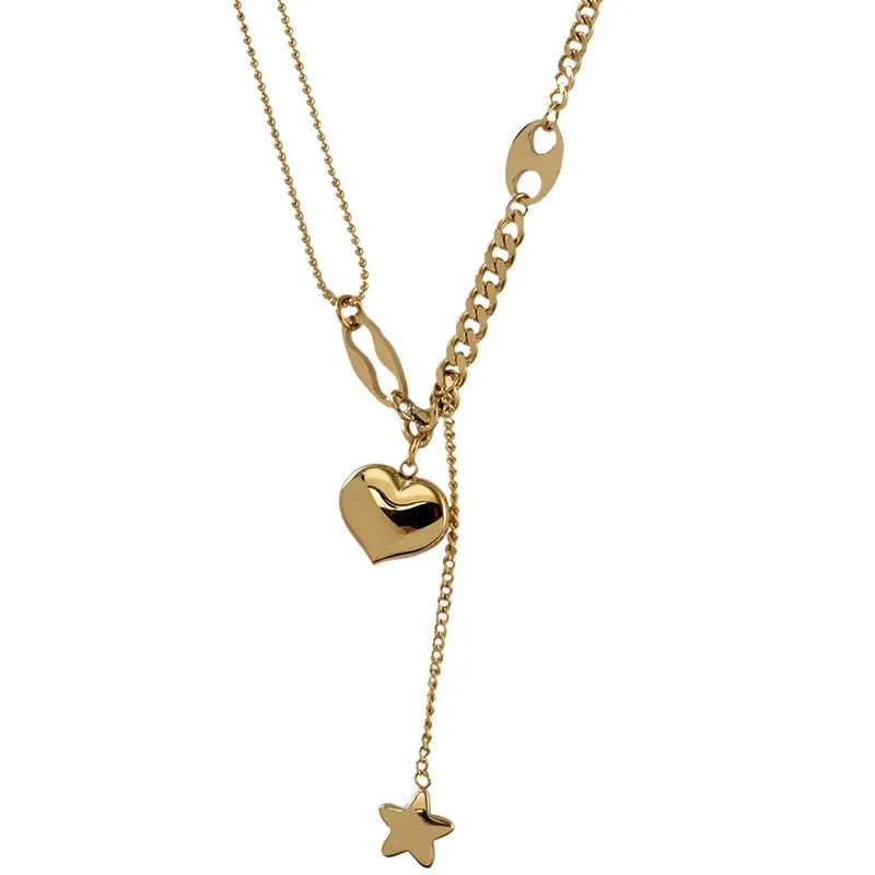 316L Stainless Steel Long Love Heart  Women Girls Necklaces Pendant