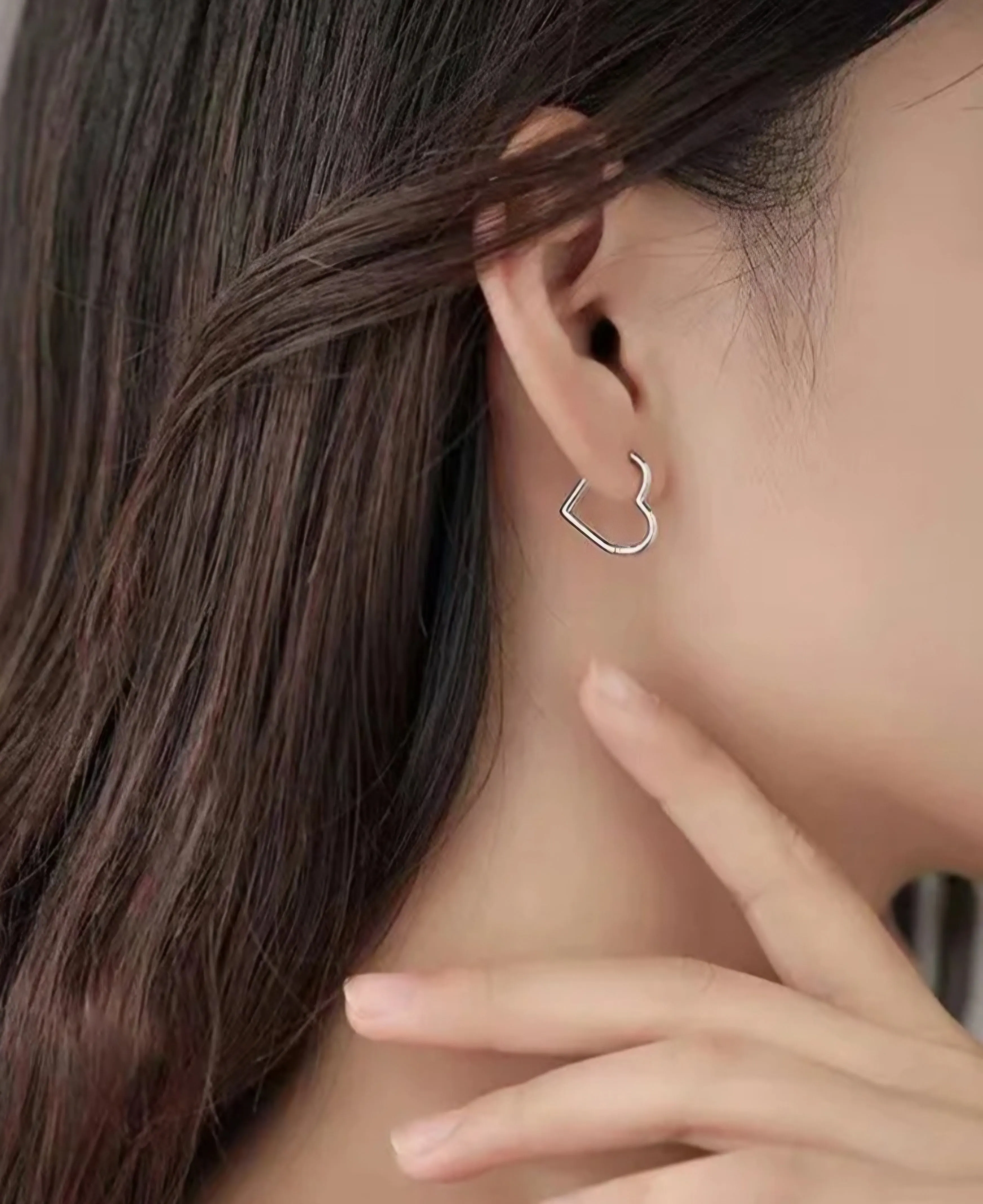 925 Sterling Silver Heart Hoop Earring,