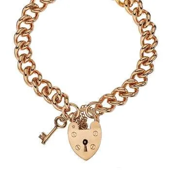 9K Rose Gold Ladies Heavy Curb Bracelet With Padlock