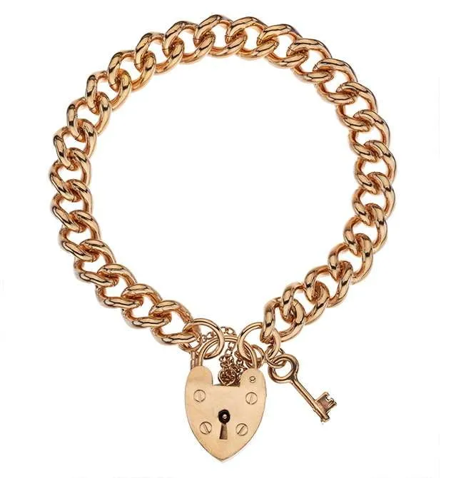 9K Rose Gold Ladies Heavy Curb Bracelet With Padlock