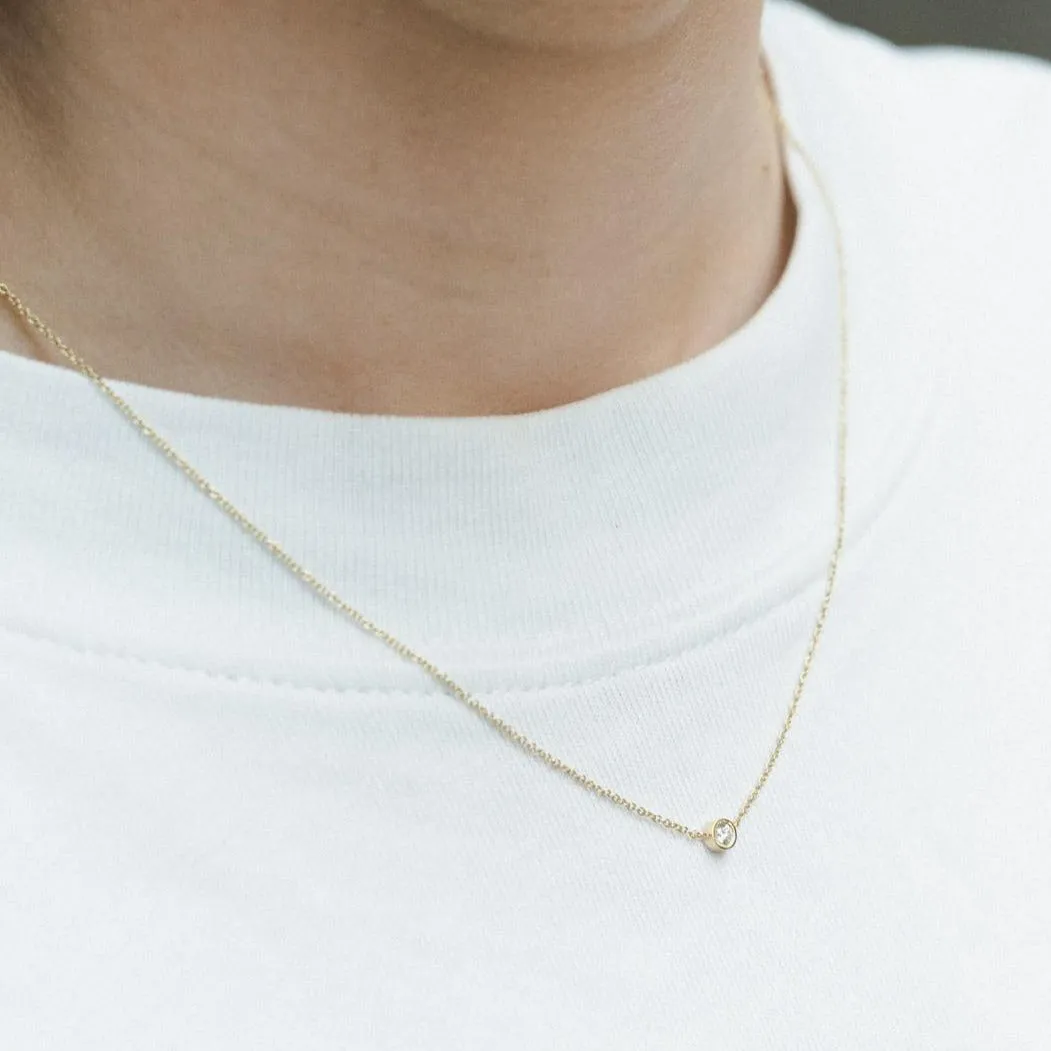 9kt Gold Solitaire .06 ct Diamond Pendant Necklace