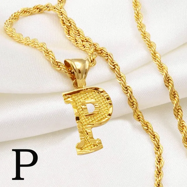 A-Z Letters Necklaces Women Men Gold Color Initial Pendant