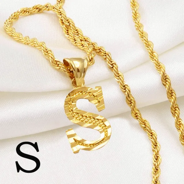 A-Z Letters Necklaces Women Men Gold Color Initial Pendant