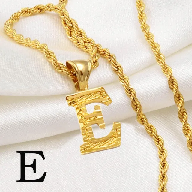 A-Z Letters Necklaces Women Men Gold Color Initial Pendant