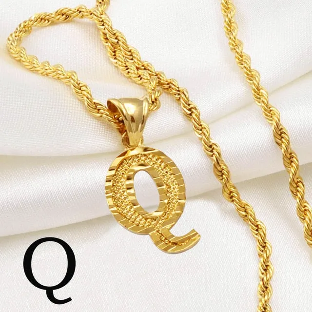 A-Z Letters Necklaces Women Men Gold Color Initial Pendant