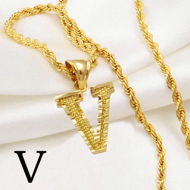 A-Z Letters Necklaces Women Men Gold Color Initial Pendant