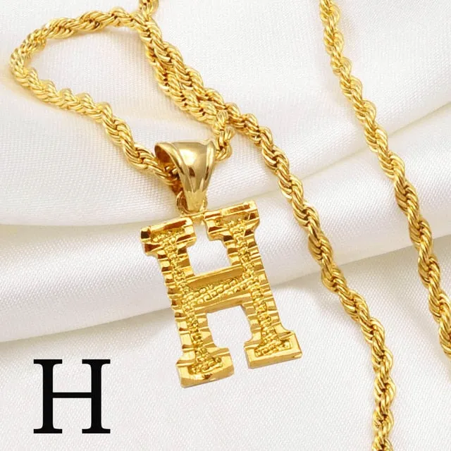 A-Z Letters Necklaces Women Men Gold Color Initial Pendant