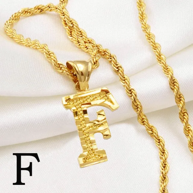 A-Z Letters Necklaces Women Men Gold Color Initial Pendant