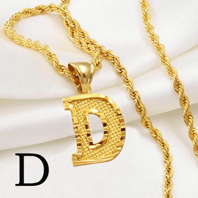A-Z Letters Necklaces Women Men Gold Color Initial Pendant