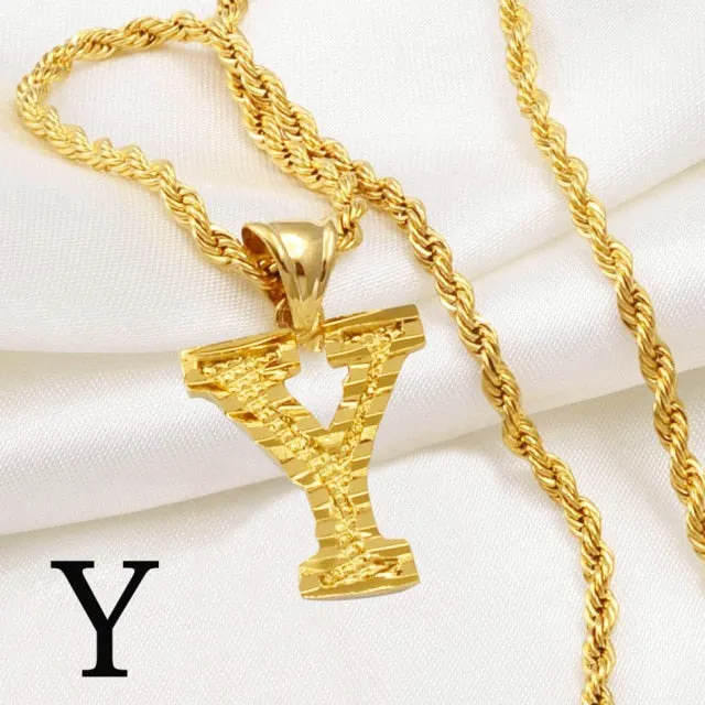 A-Z Letters Necklaces Women Men Gold Color Initial Pendant