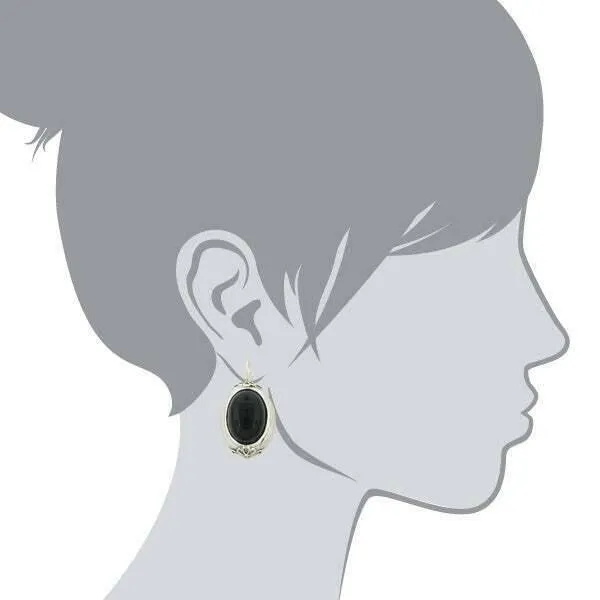 Antiquities Couture Illusions Onyx And Silver Oval Drop Leverback Earrings