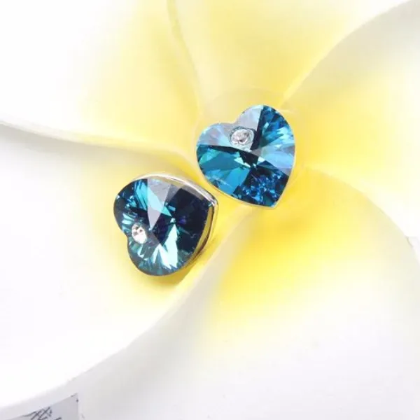 Aquamarine Austrian Crystal Heart Stud Earrings For Woman