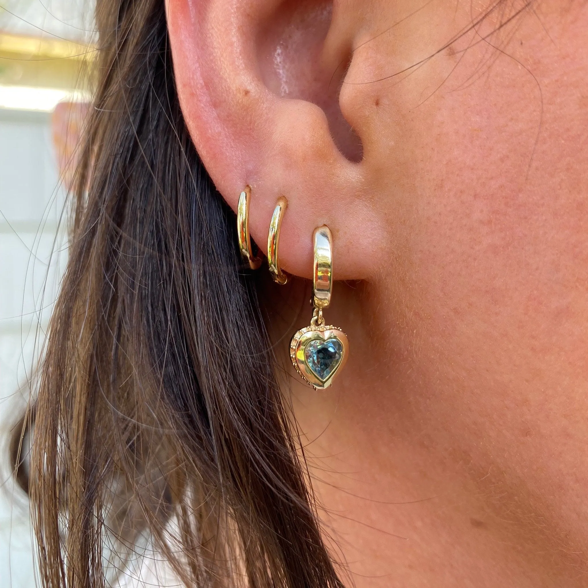 Aquamarine Dangle Heart Earrings