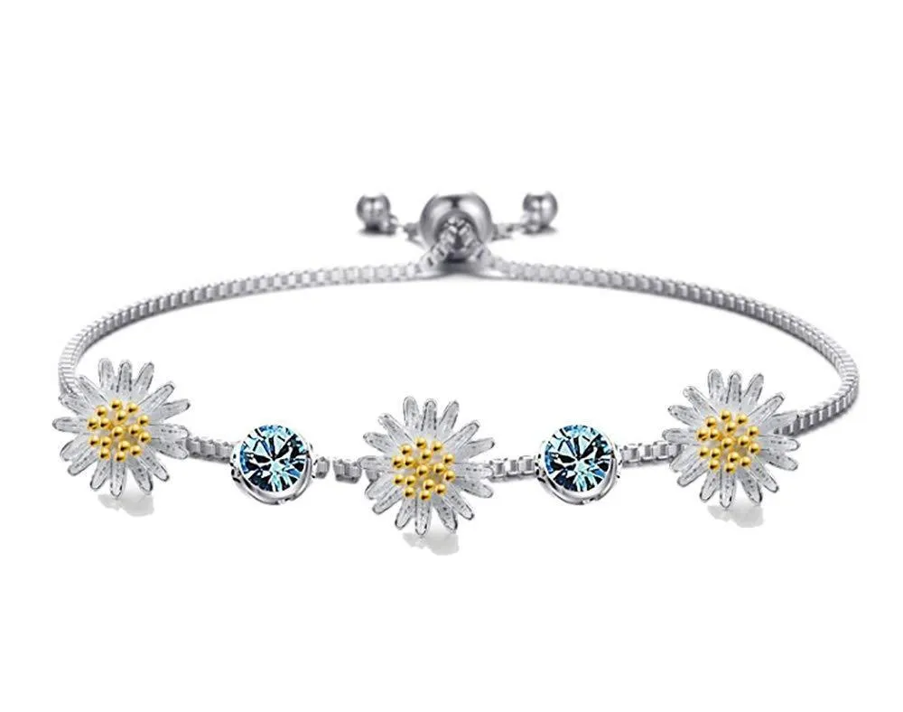 Baobei silver bracelets for womens, daisy bracelets, crystal bracelets for girls, Sterling Silver Blue Zirconia Infinity Bracelet, friendship birthday gift, jewellery gifts for women, blossom Bracelet
