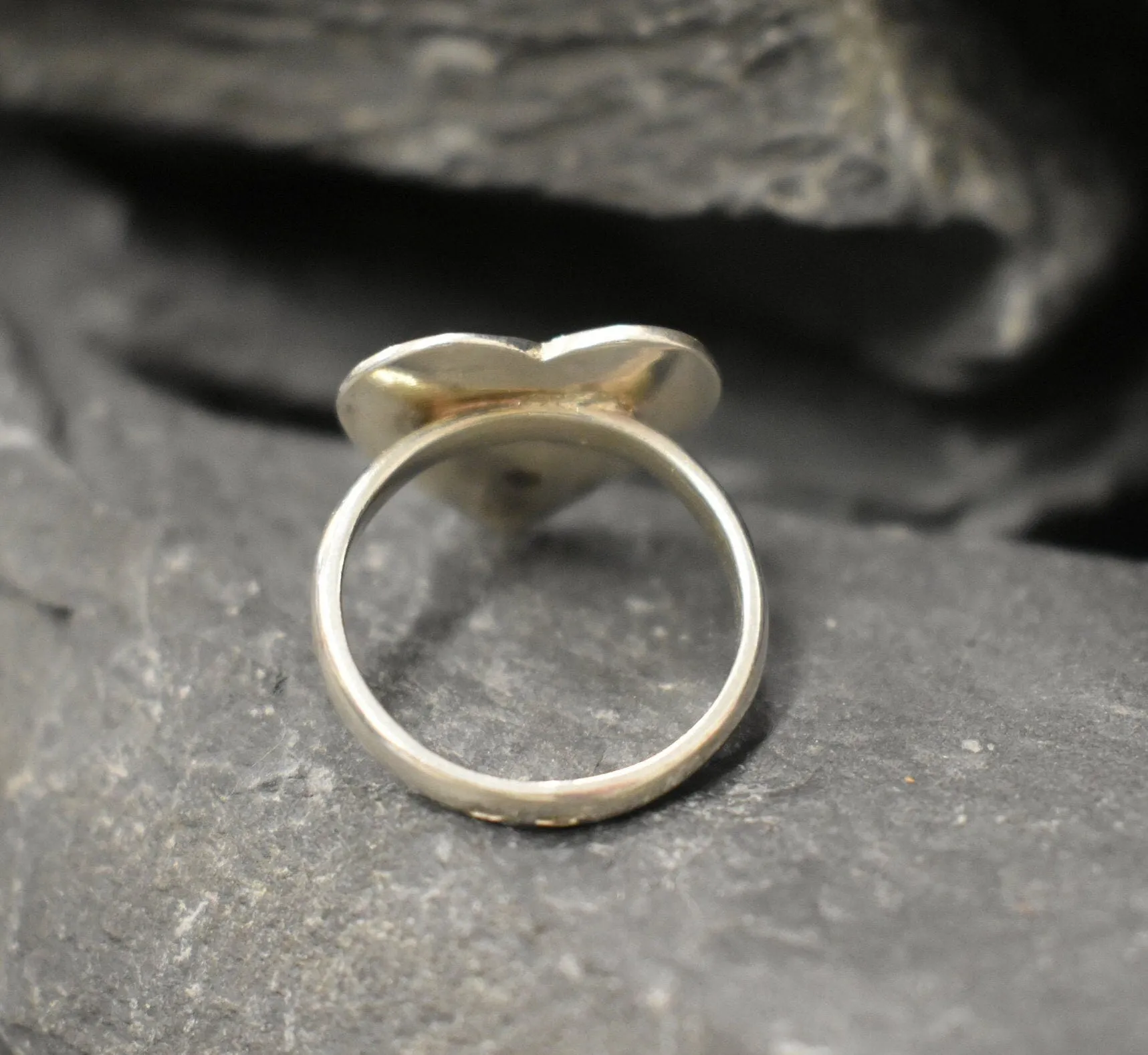 Big Heart Ring - Silver Heart Ring, Floral Pattern Heart Ring