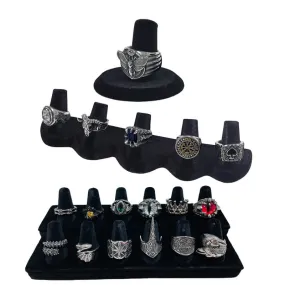 Black Resin Velvet Finger Ring Storage Display Holder