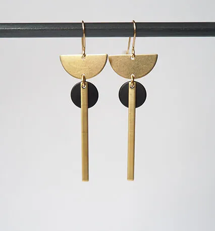 Brass Crescent, Black Disc & Bar Earrings | by brass bold
